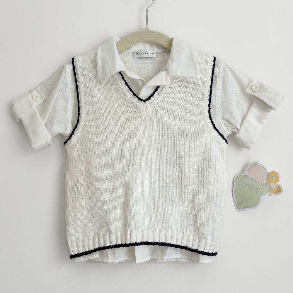 NEW Ciccino Toddler Sweater Vest and Linen Button Down Shirt Set White Size 2T